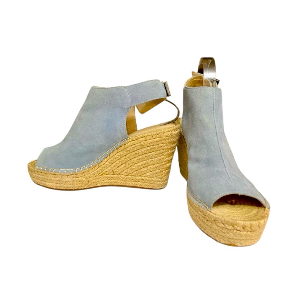 Kenneth Cole- Light Blue Leather Open-Toe Espadrille Wedge Sandals